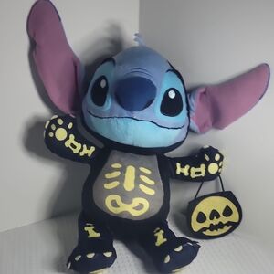 Plush Blue Halloween Stitch Doll with Skeleton Print